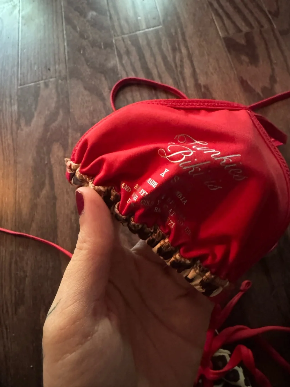 Frankie's Bikinis Red Leopard-Print Triangle String Bikini